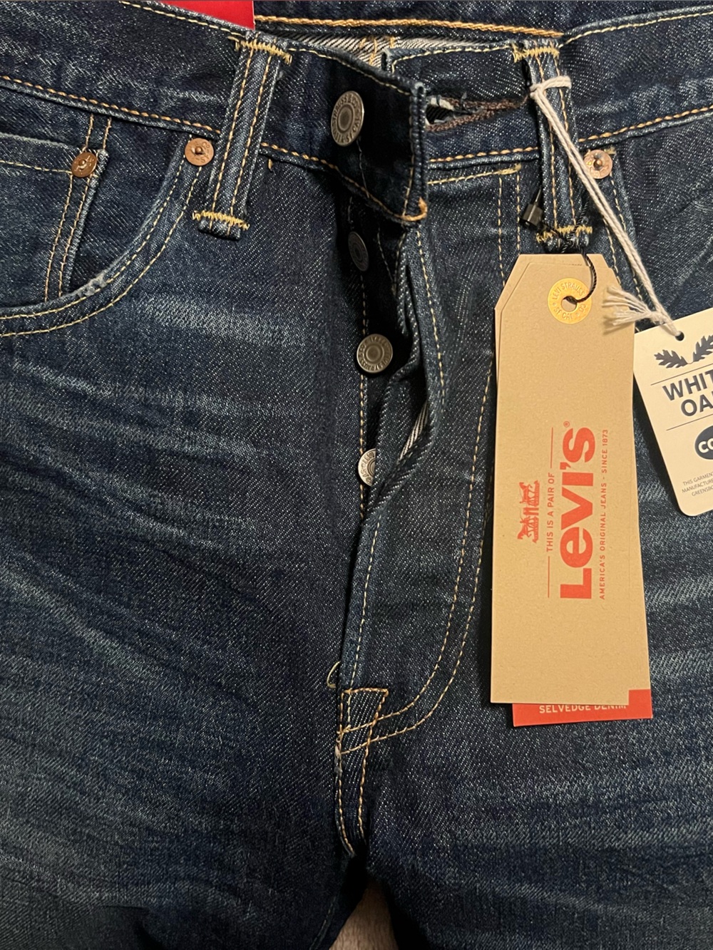 Levi's Men's 501 CT White Oak Cone denim tapered leg.